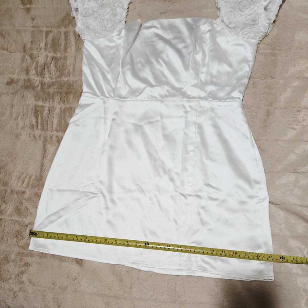 Lulu's Ivory Satin Dress with Ruffled Sleeves Size XL - Picture 8 of 14